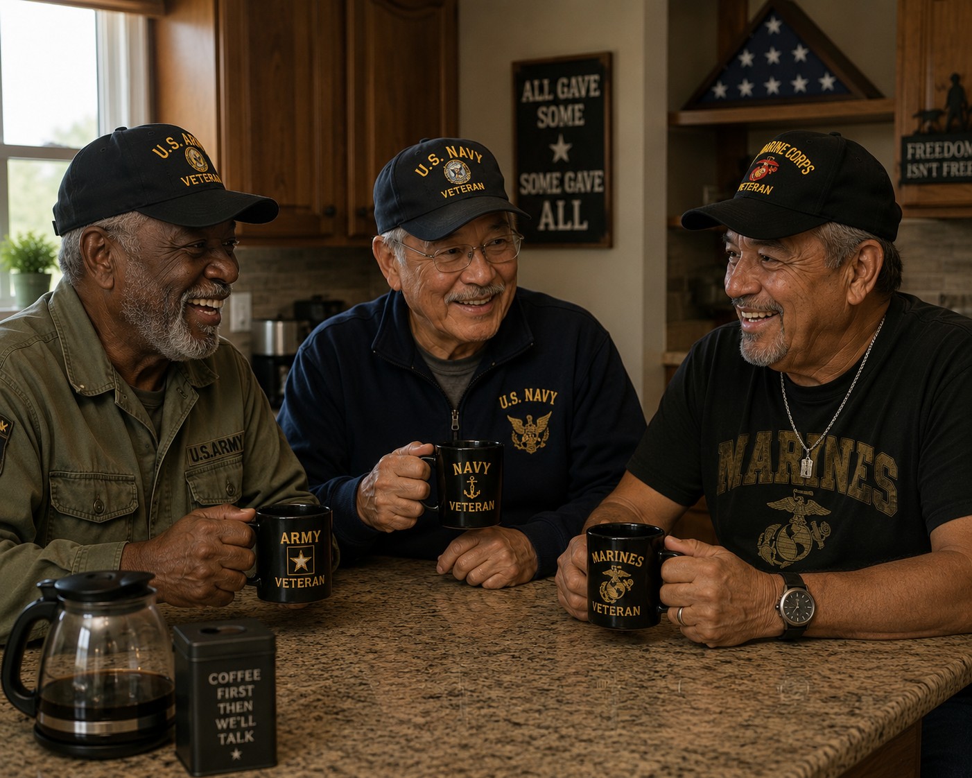 Veterans enjoying coffee and conversation together